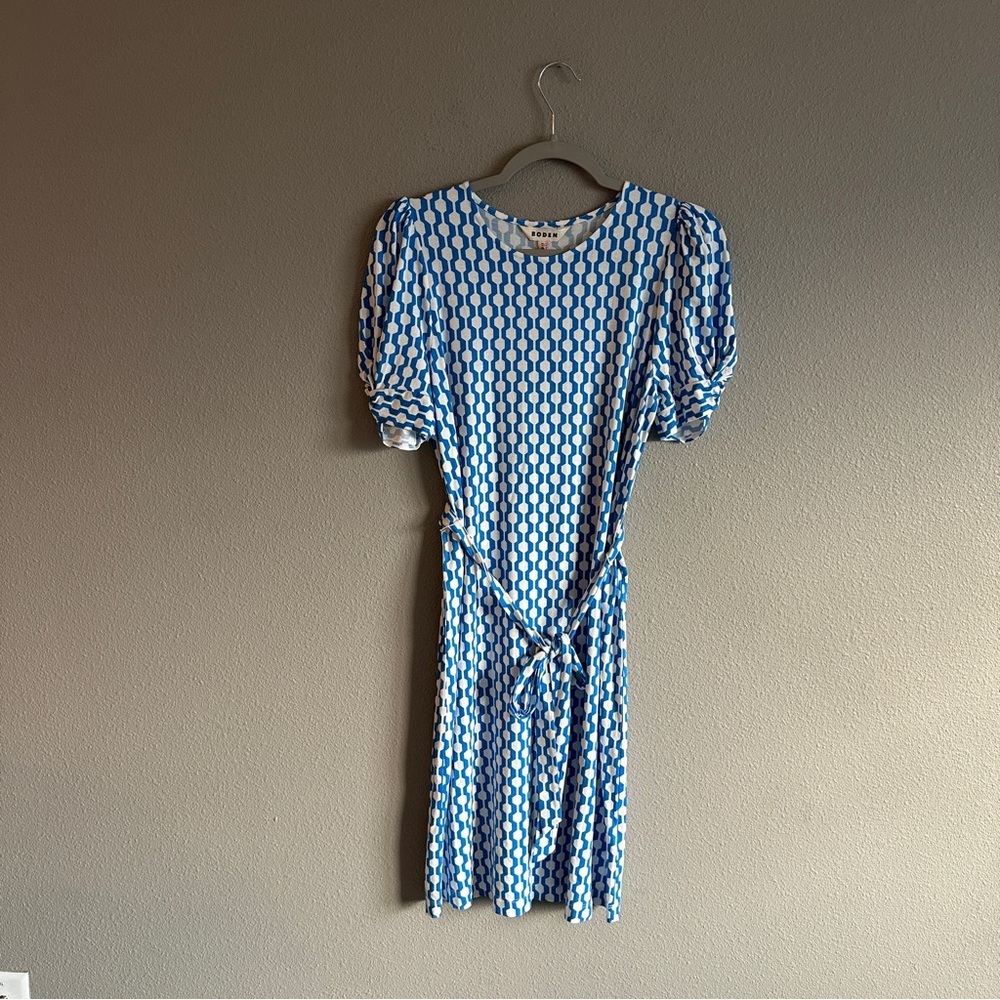 NWT Boden Blue and White Geometric Tie Midi Dress 8R